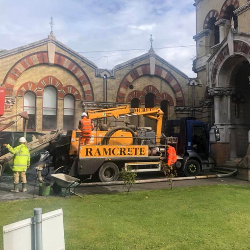 Pouring concrete in pumping station basement
